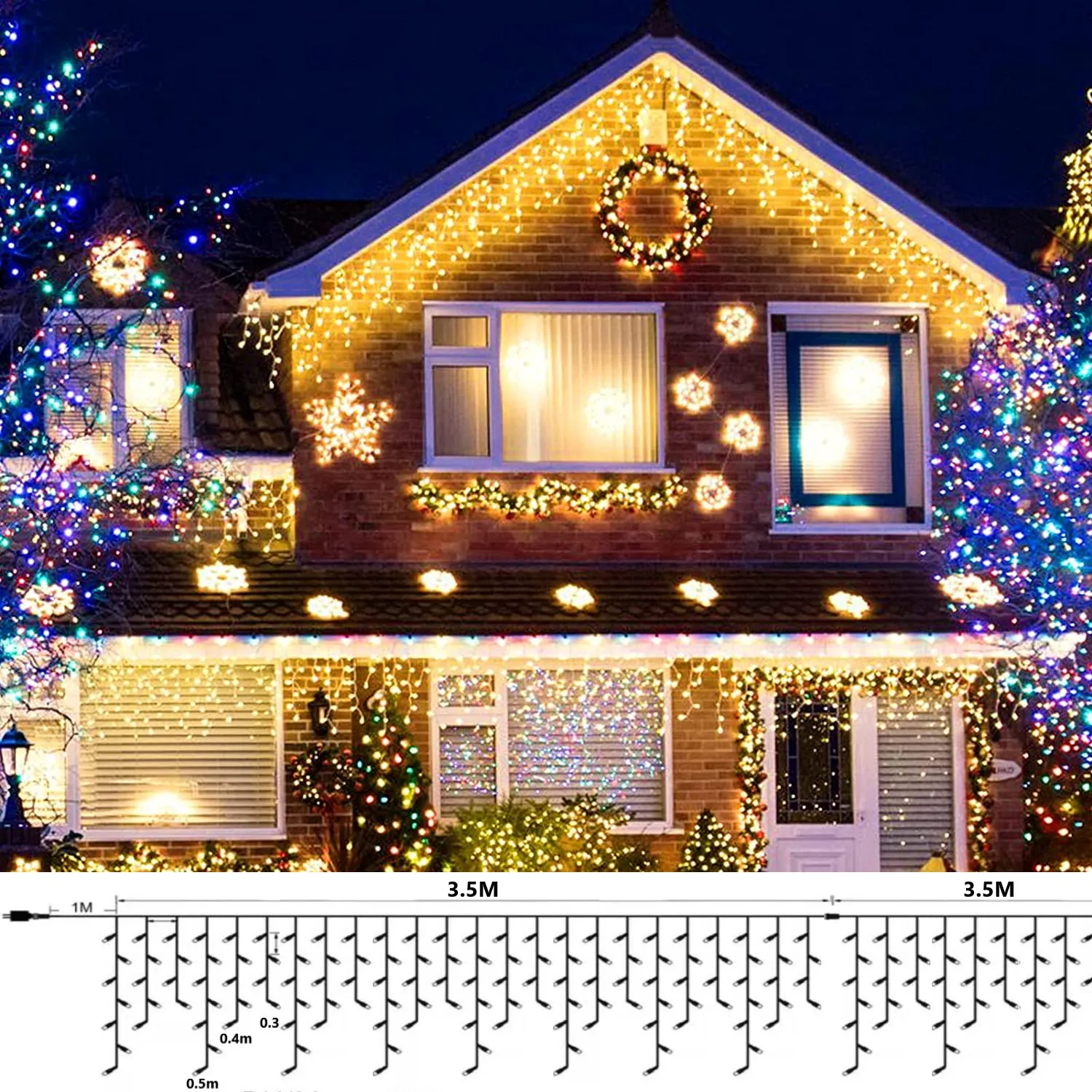 Christmas Decoration 2023 LED Garland 220V Droop 0.3-0.5M Icicle Light Outdoor Street Garland New Year 2024