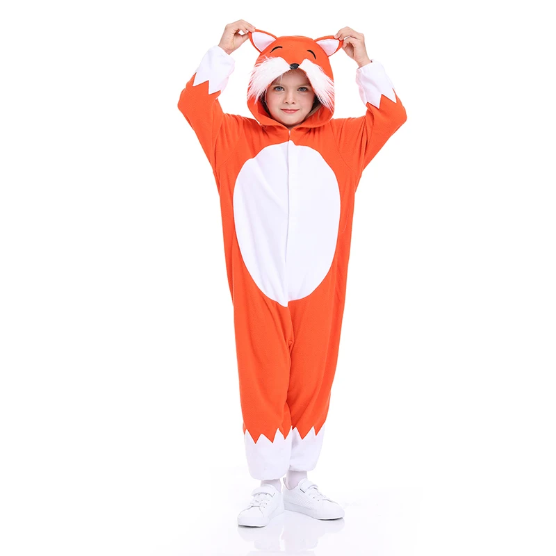 Fox Animal Pajamas Kids Fox Jumpsuit Onesies Halloween Carnival Animal Outfit Fancy Dress Children Baby Cartoon Anime Costume