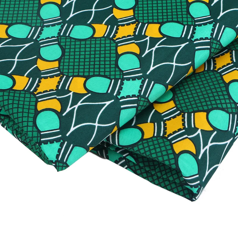 100% Polyester African Fabric Pagne Green And Yellow Print Wax 2019 Real New Fashion Wax