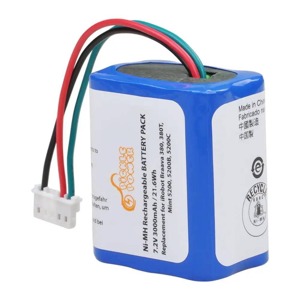 7.2V 3000mAh Ni-MH Replacement Battery for iRobot Braava 380 380T 390T Mint 5200 5200B 5200C Vacuum Cleaner