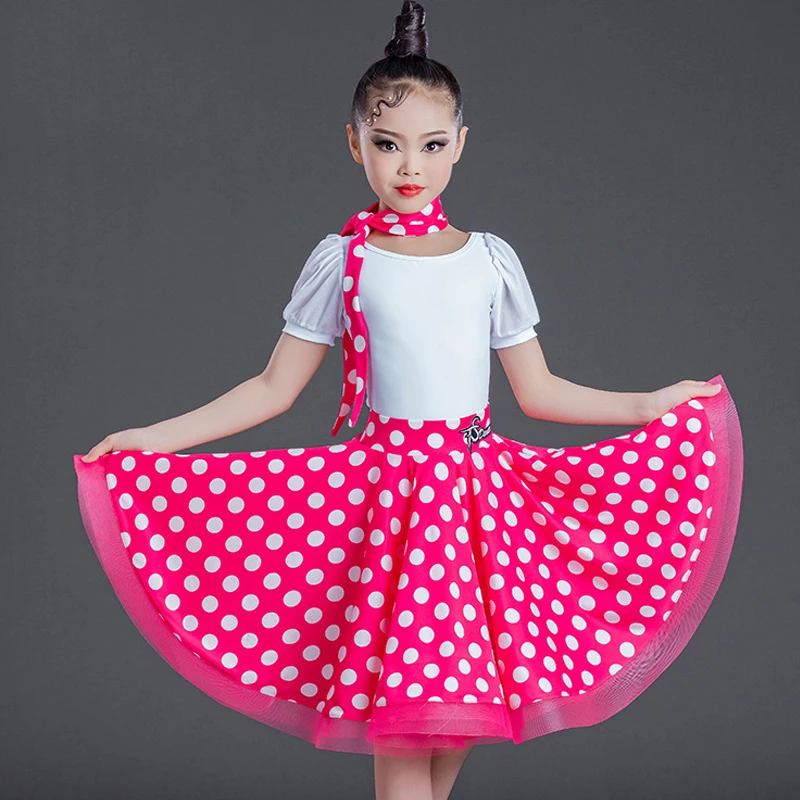 Summer Professional Latin Dance Practice Clothes Children Latin Dance Clothes Wave Point Skirt Split Suit Dance Wear SL4921