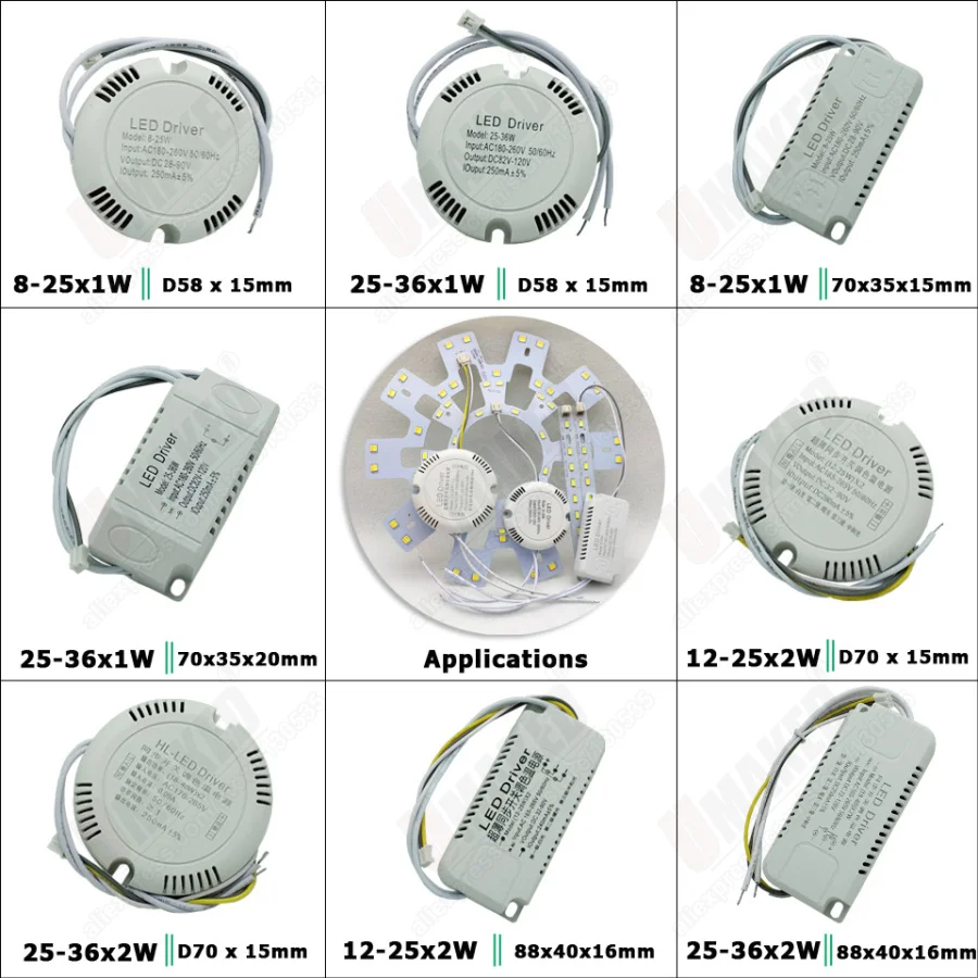 8W12W24W36W LED ceiling driver, AC180-265V LED transformer, Mix color Power supply for indoor light, DIY accessories