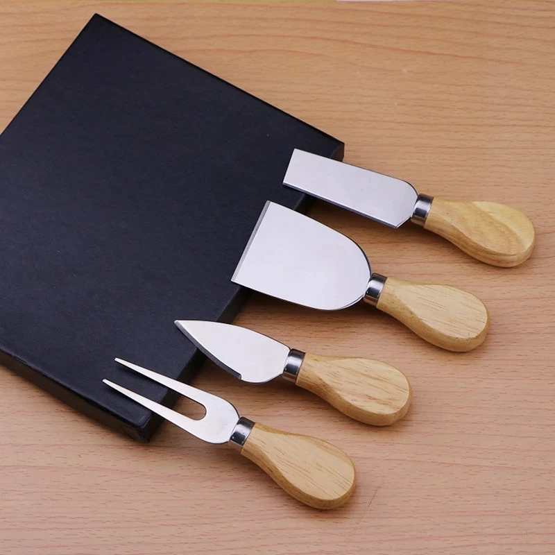 (4pcs) Wooden Handle Cheese Knives Set Cheese Knife Slicer Cutter Useful Cooking Tools Box