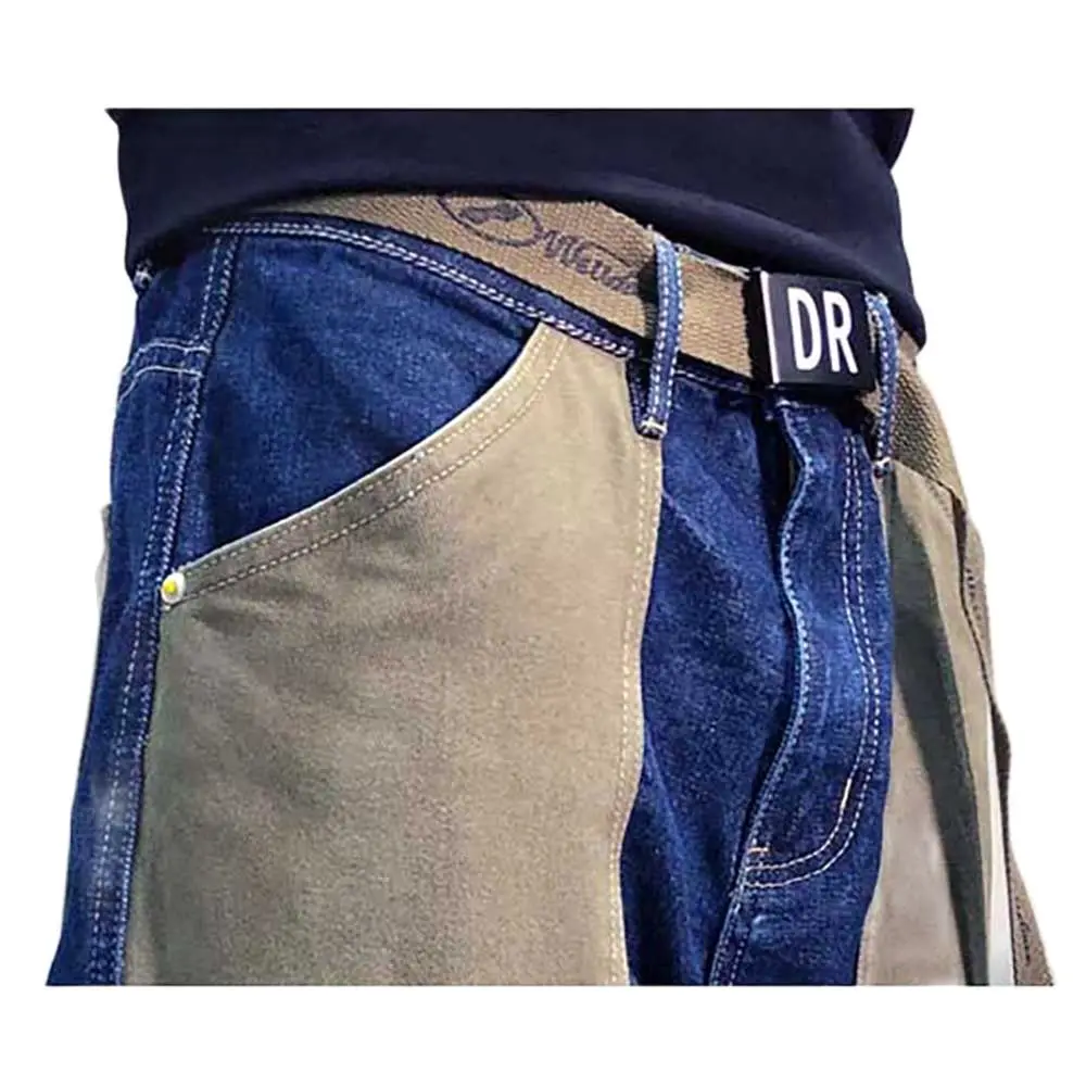 Retro Patchwork Baggy Jeans Men Casual Harem Trousers Streetwear Denim Overalls Japanese Style Pants