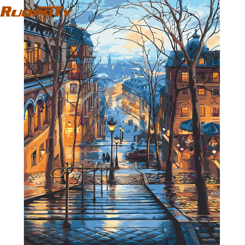 

RUOPOTY 60x75cm Frame DIY Painting By Numbers City Night Landscape Canvas By Numbers Coloring Wall Art Picture For Home Decors