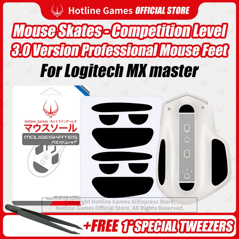 2 Sets Hotline Games 3.0 Mouse Skates Mouse Feet Replacement for Logitech MX Master 2 2S Mouse,Smooth, Durable,Glide Feet Pads