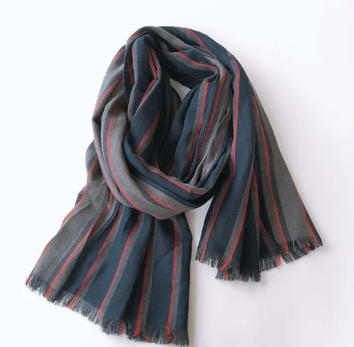High Quality Bufandas Mens Scarf Fashion Blue Striped Scarf Spring Autumn Warm Soft Shawls Cotton Tassel Scarves 40x220cm