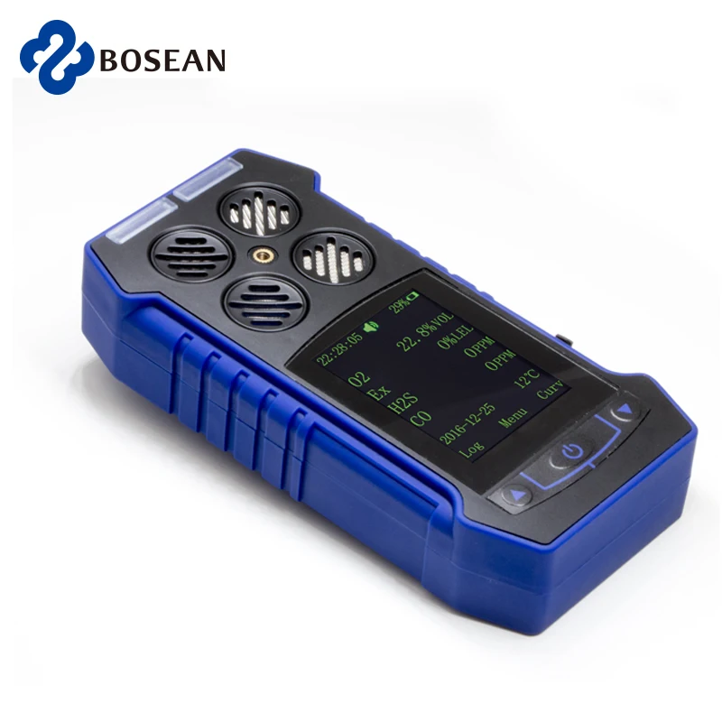 Portable 4 in 1 Gas Detector O2 EX  H2S CO Four Alarm methods three-proof Connect with computer Store Data Alarm detector