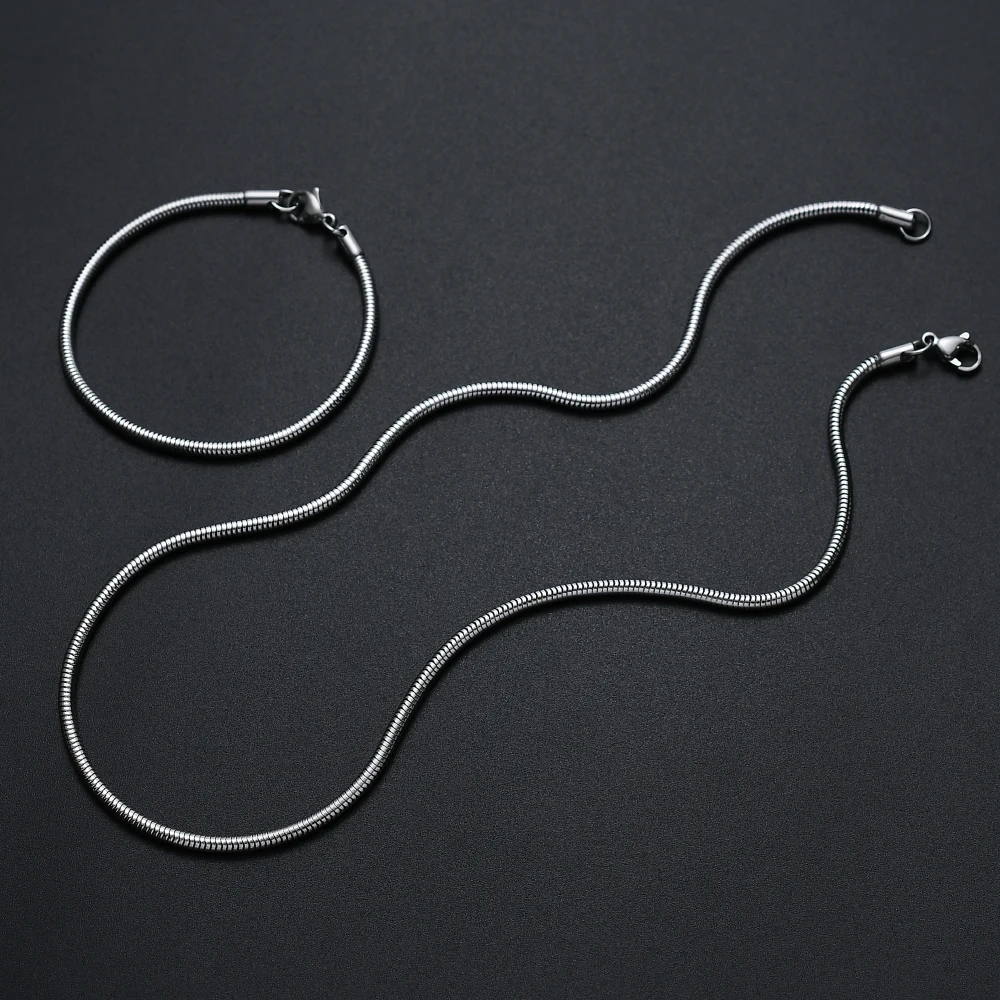 Width 3MM 316L Stainless Steel Round Snake Chain Necklace & Bracelet Fashion Jewelry Set For Men and Women Party Gifts drop ship