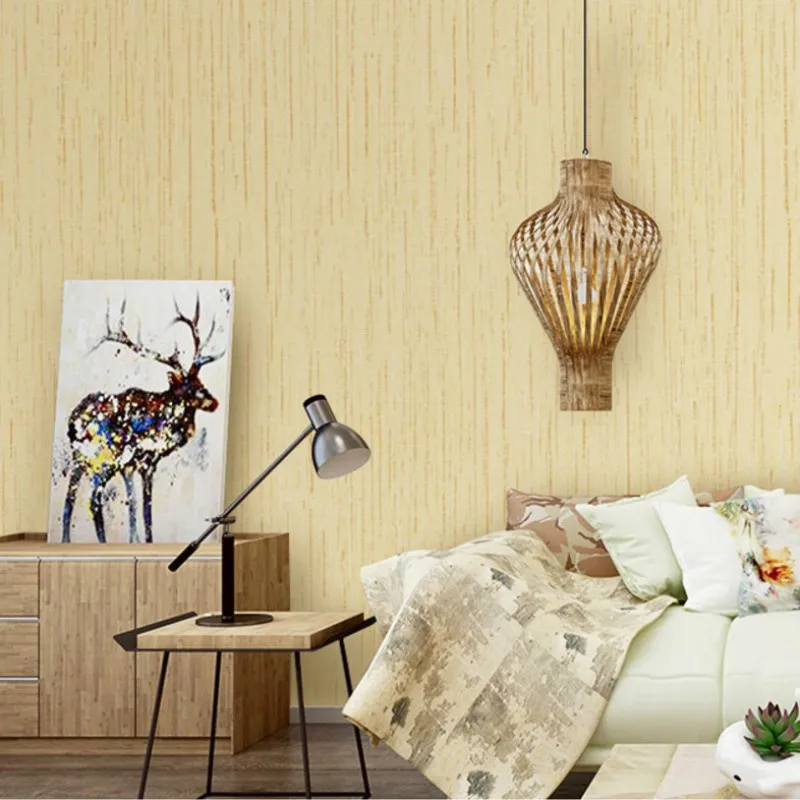 Rustic Straw Texture Pure color Wallpaper Modern Simple Plain Retro Non-woven Classic Solid Wall Paper Bedroom Decor,Brown,Beige