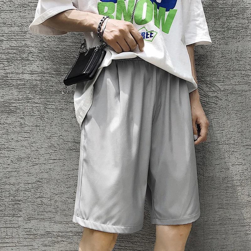 Men Casual Shorts Soft Drawstring Male Summer Breathable Running Knee-length Trousers Oversize Solid Baggy Pocket-pants Hombre