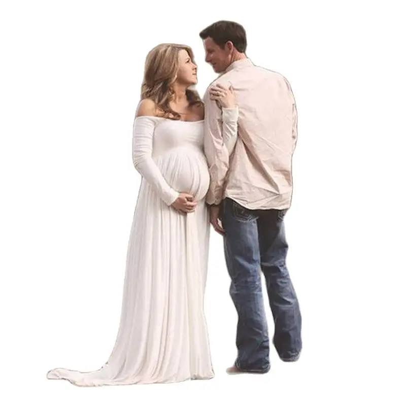 

Pregnant Women Front Fork Dress Elegant Pregnancy Clothes Maternity Long Sleeve Maxi Gown Photo Shoot Photography Props Skirt