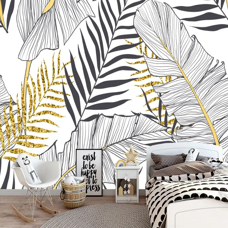 

Custom Photo Wallpaper Modern Hand Painted Black And White Banana Leaf Coconut Tree Murals Living Room Bedroom Art Wall Painting