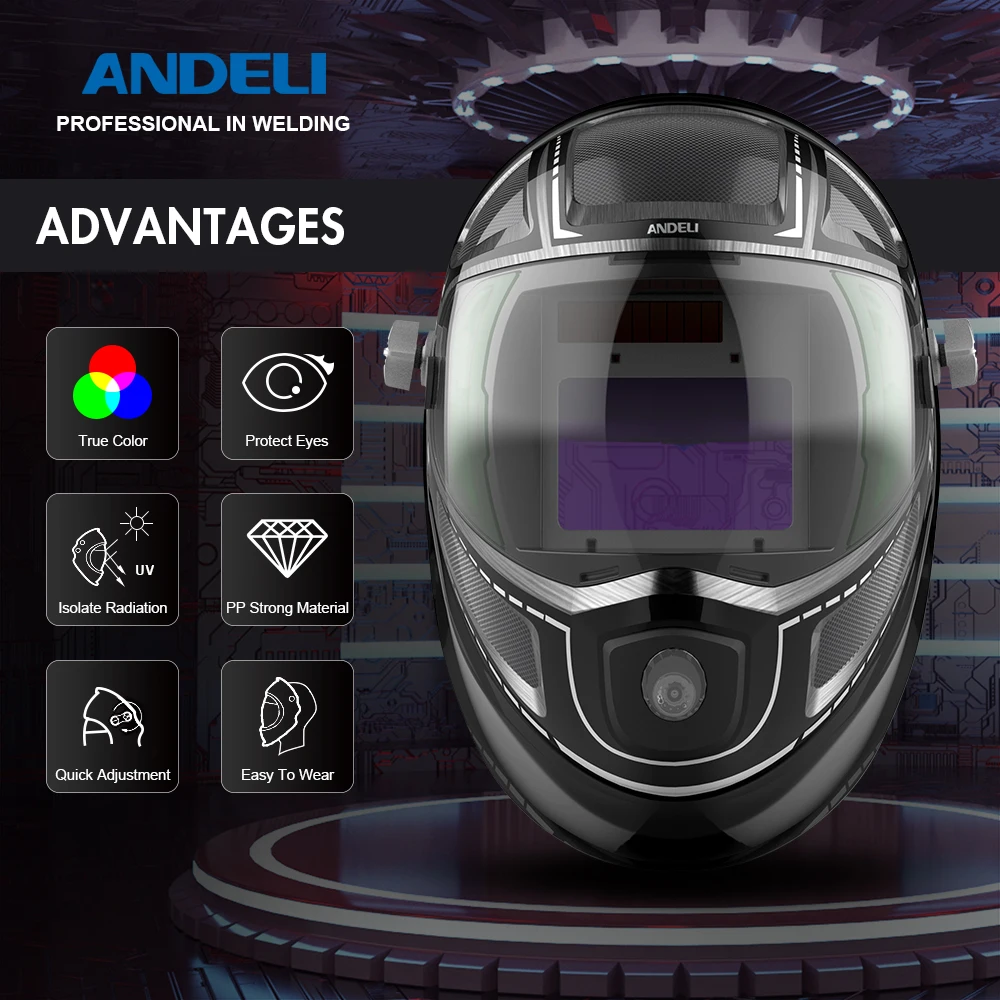 ANDELI Auto Darkening Welding Helmet Adjustable Range True Color Large View Welding Mask with Welding Cutting