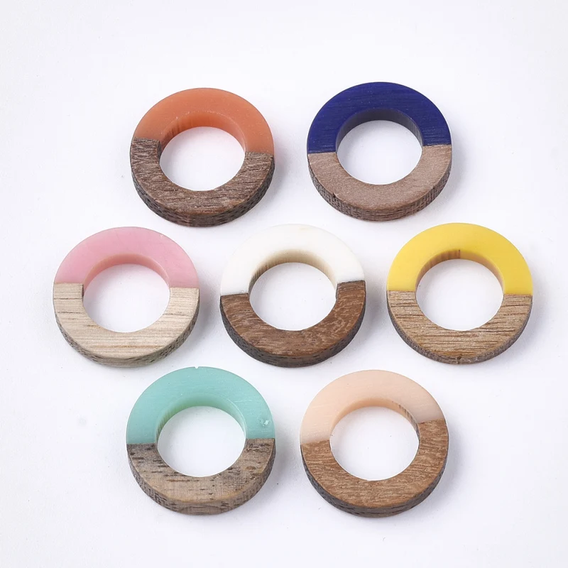 

50pcs Resin Wood Pendants Charms Natural Wood Mixed Color Rectangle Round for Jewelry Making DIY Bracelet Necklace Earring