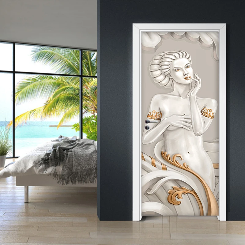 

3D Statue Character Door Sticker Doorl Mural PVC Self-adhesive Waterproof Removable Decal Wallpaper Home Decor Door Wall Sticker