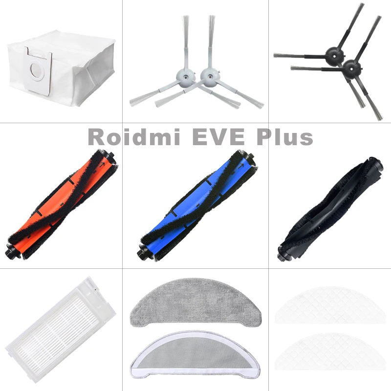 Bolsa de polvo para cepillo principal, piezas de paño de mopa para aspiradora Xiaomi Roidmi EVE Plus, cepillo lateral, filtro Hepa, reemplazo de trapo desechable