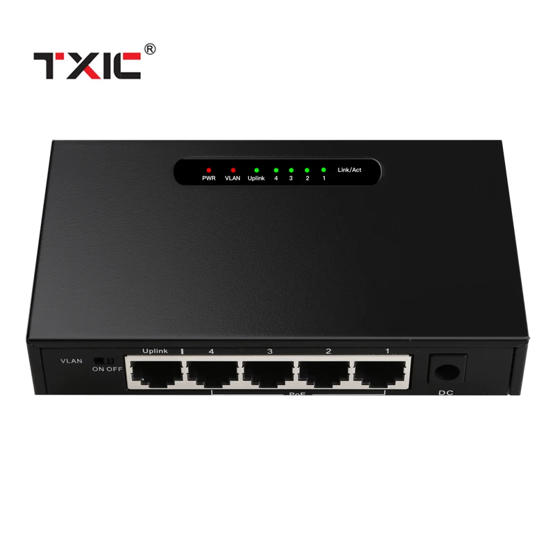 

5 Ports 10/100/1000Mbps Desktop Unmanaged PoE Switch (4-Port PoE) with Auto-negotiation RJ45 ports