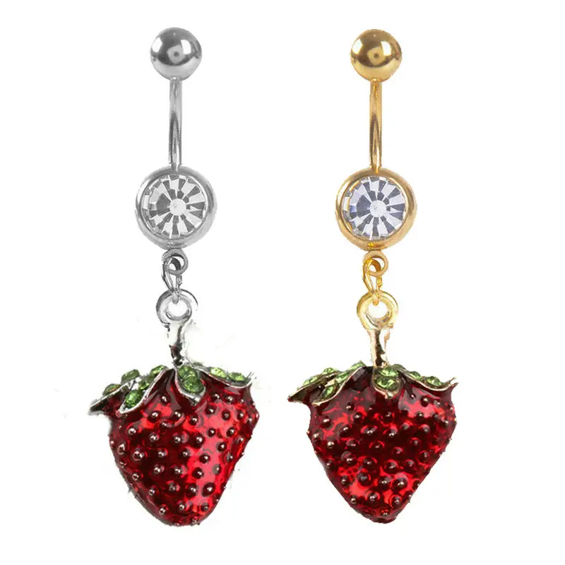 

12pcs/lot Crystal Strawberry Belly Bars Cute Navel Ring Piercing Ombligo Body Piercing Jewelry