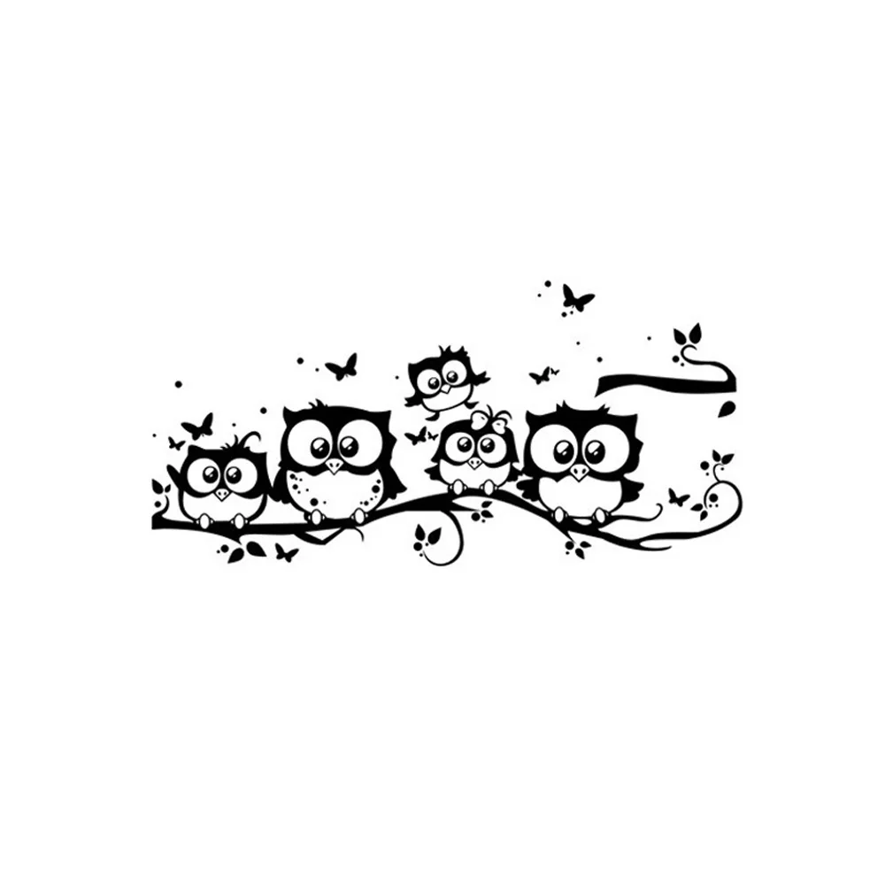 Cartoon Cute Owl On Tree Wall Sticker Living Room Background Animals Art Decals For Kids Room Decorations Removable Stickers