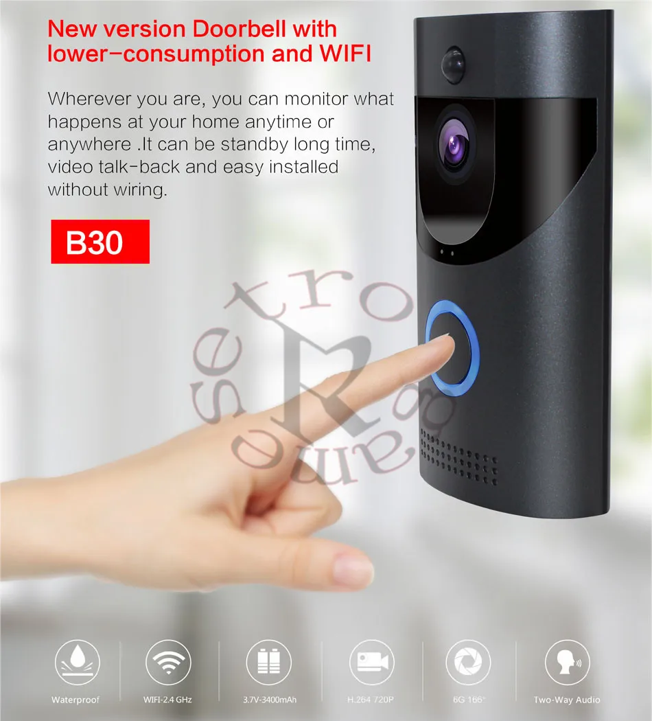 WIFI Không Dây Video Liên Lạc Nội Bộ Chuông Cửa Tiêu Thụ Điện Năng Thấp Thông Minh Camera An Ninh B30 720P HD Cho Cửa Nhà