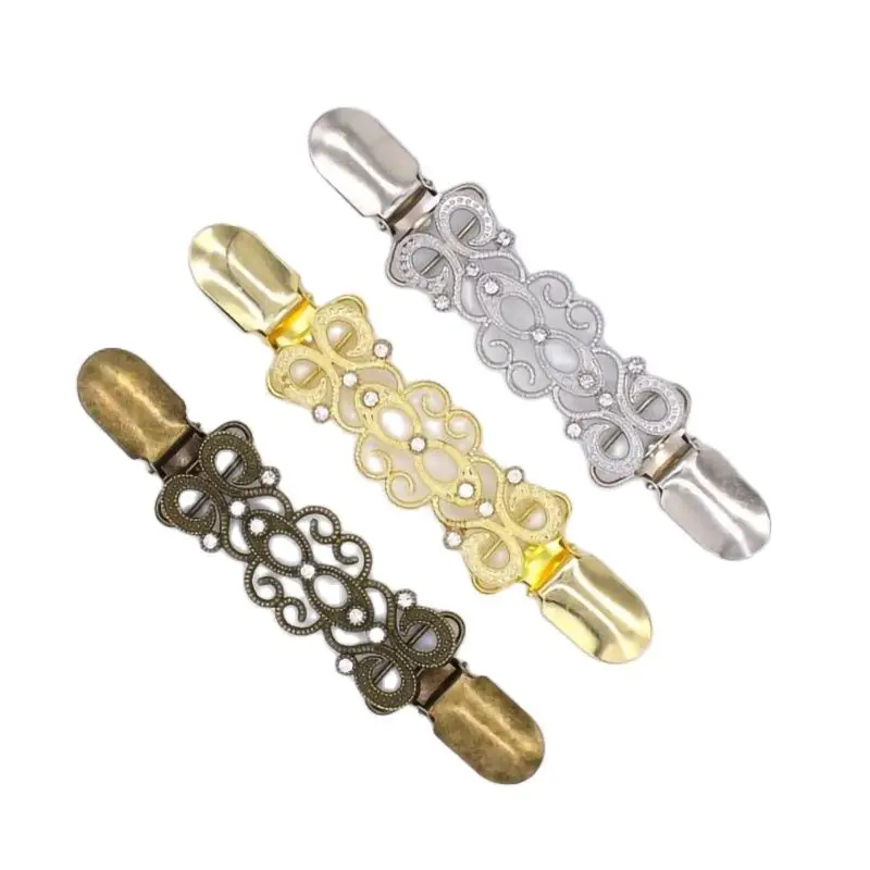 Hollow Pattern Rhinestone Brooch Clip For Sweater Shawl Keeper Collar Buckle Holder Garters Garment Accessories Jewelry