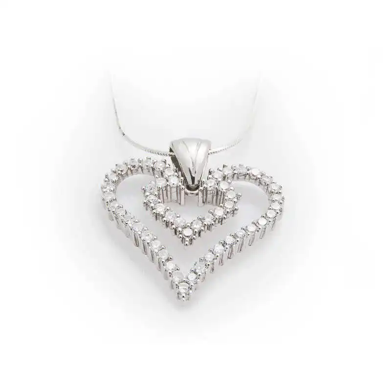 Sterling silver Heart Women Necklace Zircon Stone  925 Sterling Women Fine Jewelry Wedding Party Birthday Gift - Box - Pendant - Chain Choker - Female - Ladies - Fashion