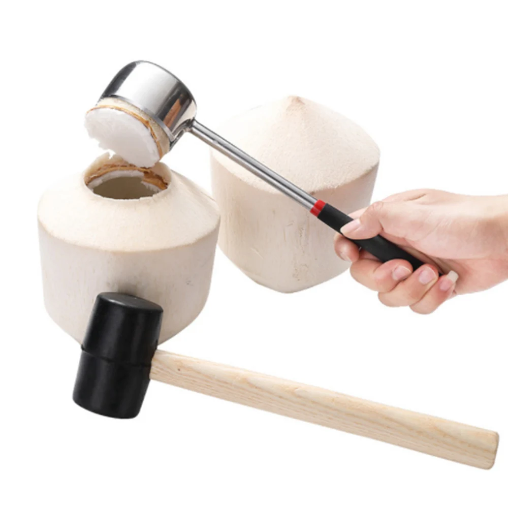 2Pcs/Set Stainless Steel Coconut Shell Opener Puncher Rubber Hammer Kitchen Tool puncher pierce shell  for the kitchen