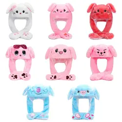 Cute Bunny Pig Animal Plush Hat Airbag Moving Jumping Ears Toy Gift Cap with Paw