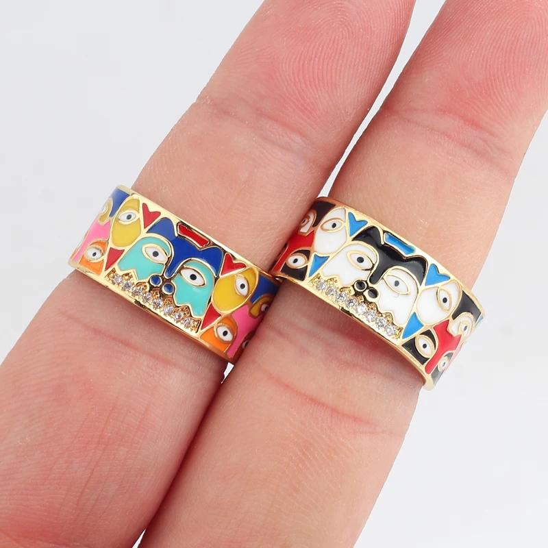 2021 New Colorful Eye Rings For Women White CZ Handmade Enamel Lovely Cat Unique Trendy Ring Party Fashion Jewelry