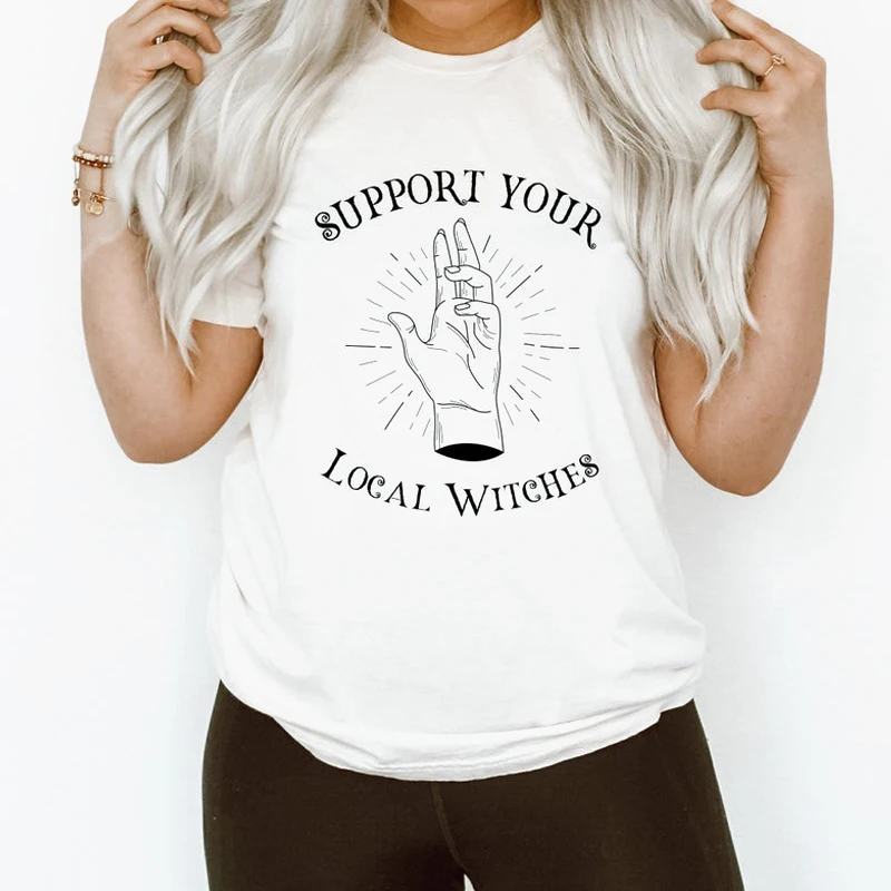 Support Your Local Witches T-shirt Funny Summer Short Sleeve Graphic Wiccan Tshirt Fashion Women Mystical Gothic Tee Shirt Top