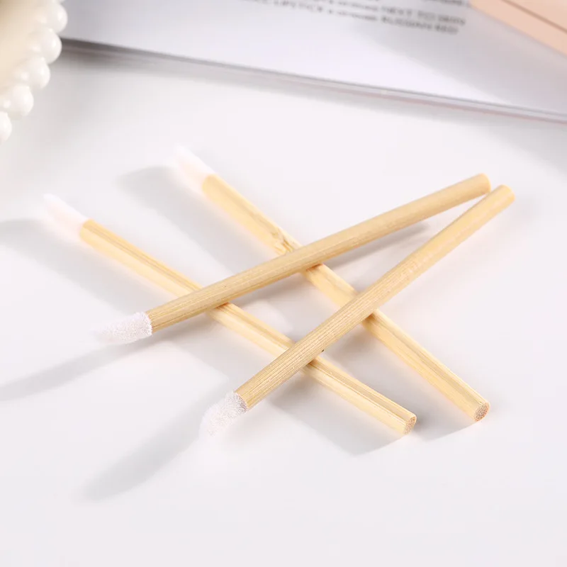 100 pcs Bamboo Stick Brush Lip Eyelash Applicator Lip Gloss Brush Biodegradable ECO Friendly Wooden Ends Brush for Woman Makeup