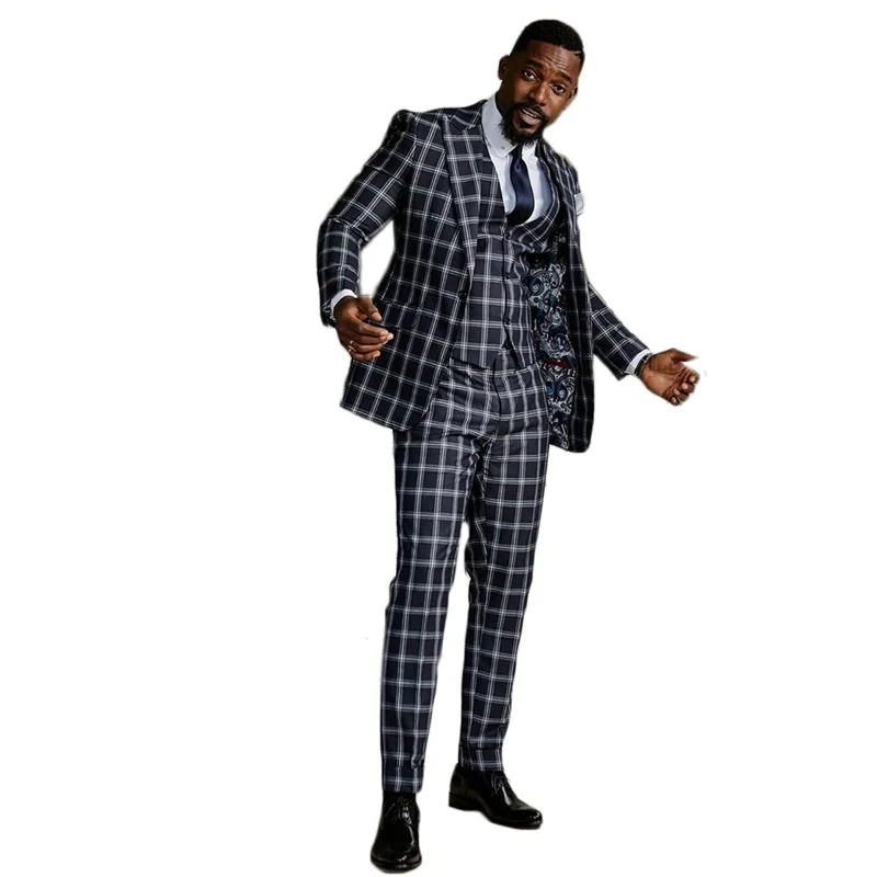 

3 Pieces Plaid Men Suits Modern Designer Pattern Lining Custom Made Handsome Men Suits Cotton Formal Business Coat+Pant+Vest