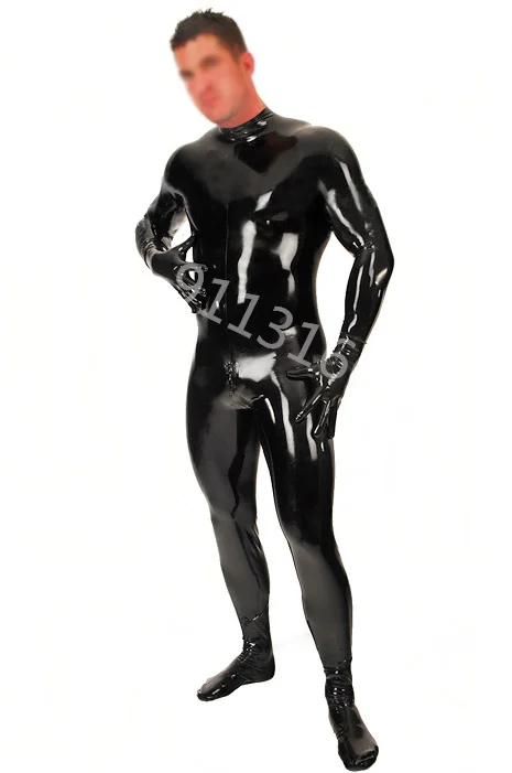 

Handmade rubber catsuit latex leotard sexy garment for male skintight latex bodysuits attacehd socks and gloves