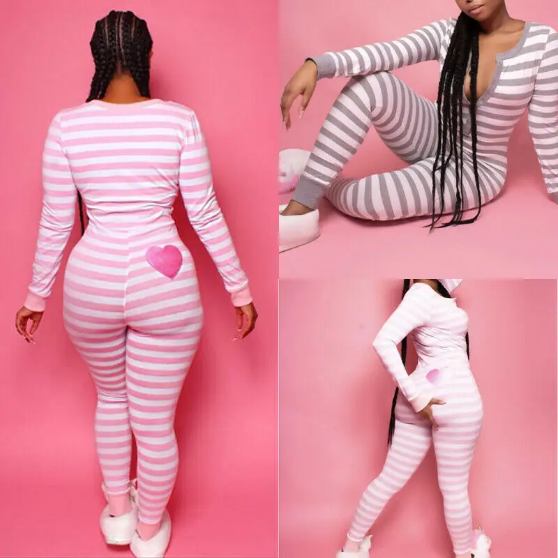 Sexy Women\'s One Piece Pajama Romper Long Sleeve Bodysuit Jumpsuit Sleepwear Fall Winter