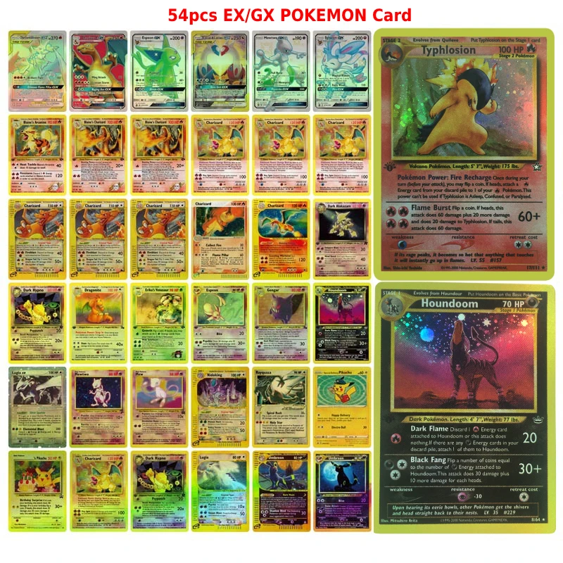 54pcs Pokemon Cards GX/EX Trainer Energy Shining Cards English Game Battle Trading Collection Card Kids Toys Gift