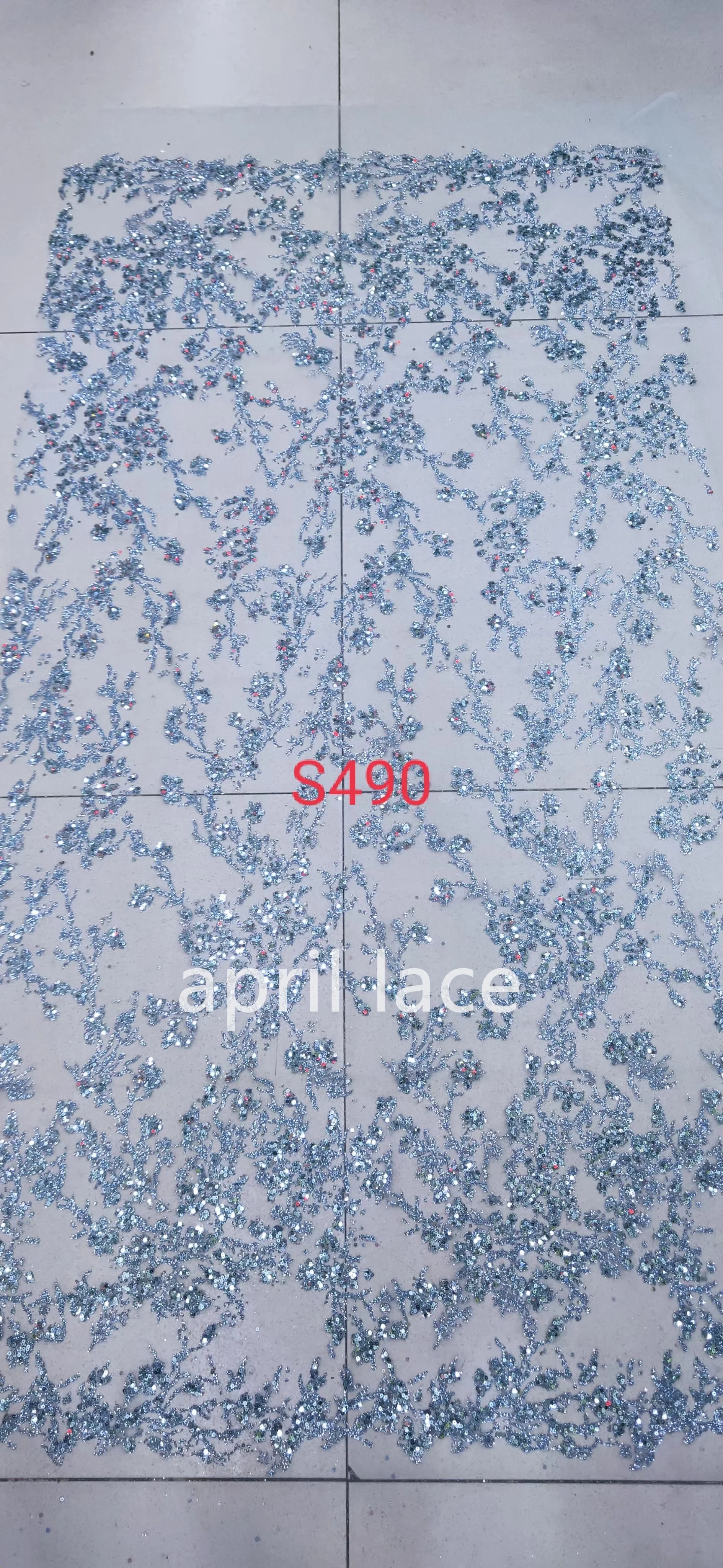 

S490# Blue 5 Yards Tulle Wedding Elegant London African Bling Glitter Lace Fabric for Occasion /Sawing Bridal Dress