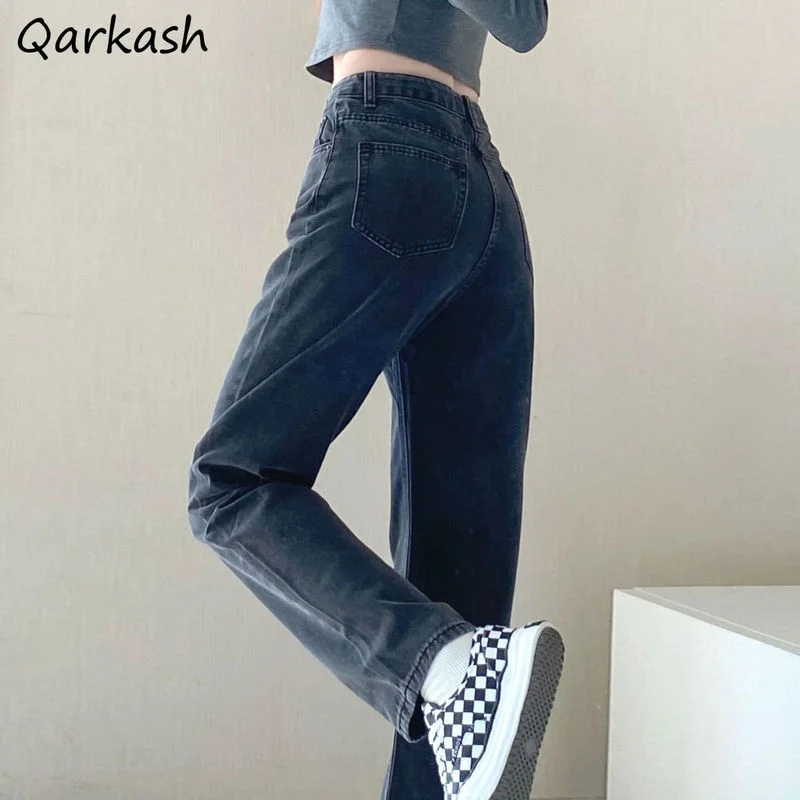 

Jeans Women Vintage Pure Korean Style Teenagers Spring Pockets High Waist Stylish Popular Chic Prevalent Hot Sale Design Tender