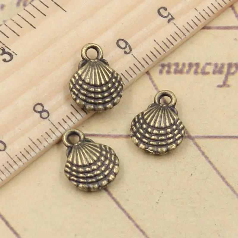 20pcs Charms Double Sided Shell 13x10mm Antique Silver Color Pendants Making DIY Handmade Jewelry Factory Wholesale