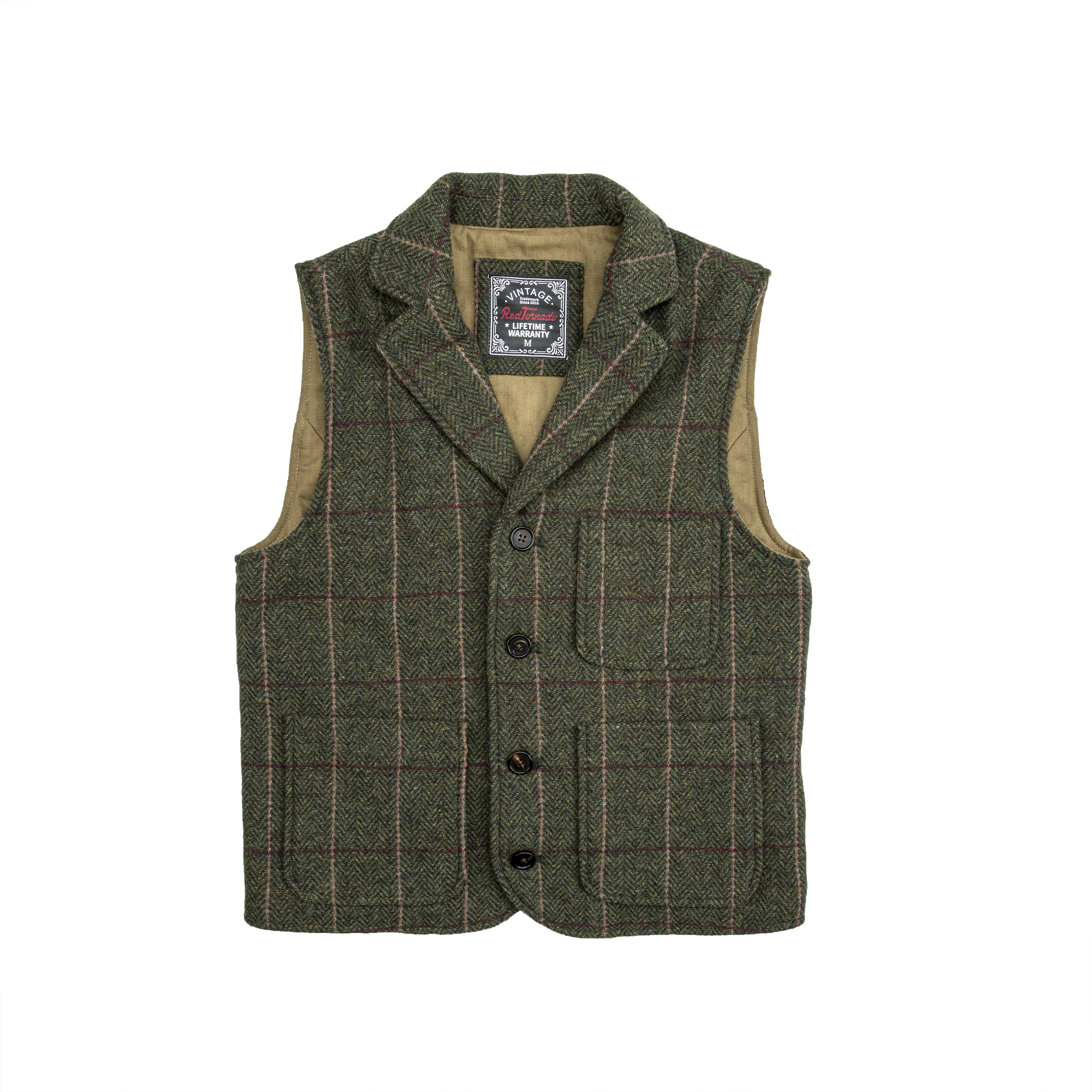 Men's Vintage Tweed Vest Woolen Slim Fit Brown