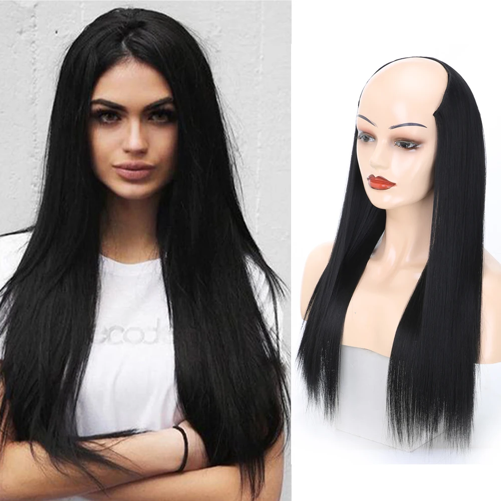 

Straight Hair UPart Wigs for Women Clip in Hair Extension Invisible Half False Synthetic Wig Long Blonde Black Hairpieces