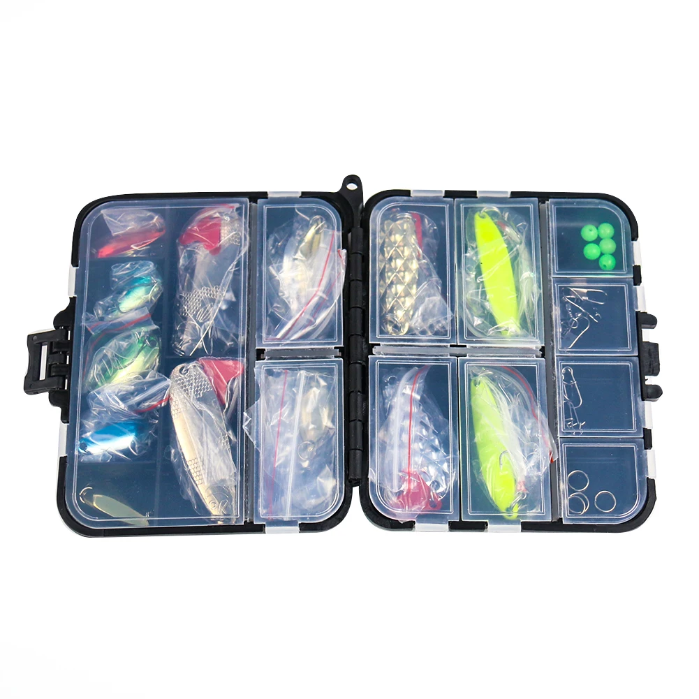

36PCS Fishing Lures Set Mixed Baits Kit Spoon Hooks with Box Artificial Bait Pesca Fishing Tackle Accessories Rotating Sequins