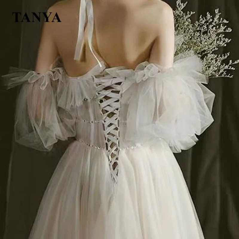 Guanti a manica gonfia in Tulle per matrimonio accessori da sposa eleganti semplici guanti da sposa fatti a mano senza dita caldi personalizza SWD086