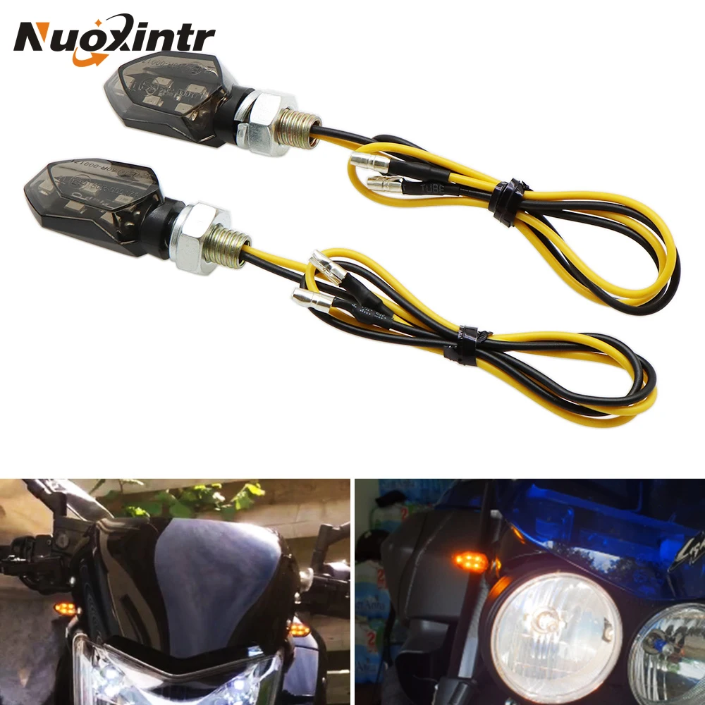 Nuoxintr Universal Treyues 2pcs Mini Motorcycle LED Turn Signal Indicators Light Amber Blinker Led Motorbike Super Bright Lamp