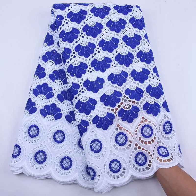 Blue And White 100% Cotton Lace Fabric African Lace Fabric 2021 High Quality Lace Soft Nigerian Dry Cotton Lace Materials S1944