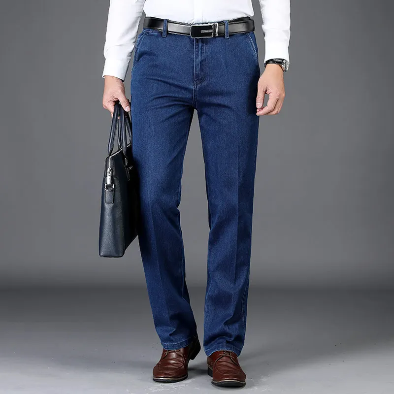 Klassischen Stil Herbst und Winter männer Dicke Hohe Taille Jeans Business Casual Denim Stretch Gerade Hosen Männliche Marke Hosen