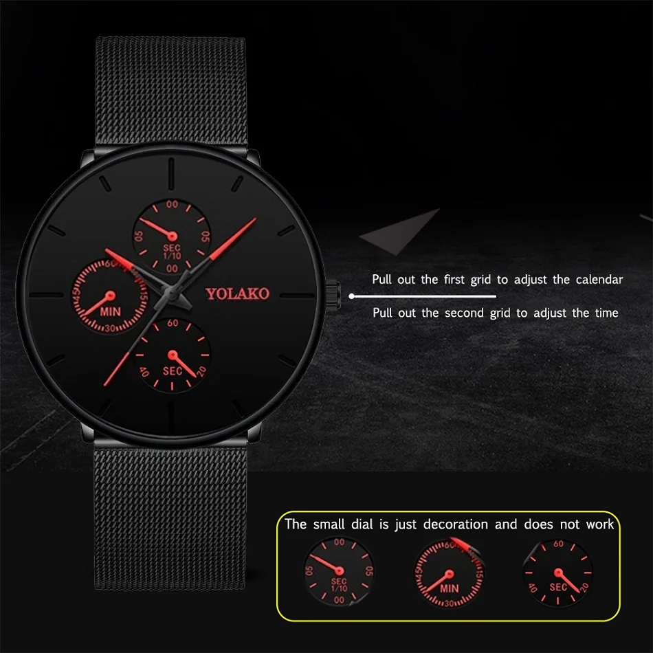 Fashion Mens Business Black Watches Luxury Stainless Steel Ultra Thin Mesh Belt Quartz Men Wrist Watch Casual Classic Male Watch