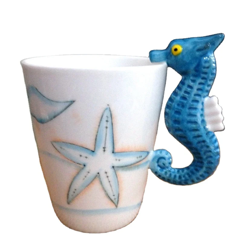 

3D Marine Life Dolphin Ceramic Water Cup Penguin Cup Octopus Creative Small Animal Mug Seahorse Coffee Cup for children