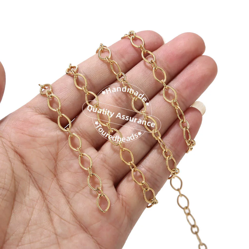Touredbeads 1M 6mm Width Stainless Steel Gold Circle Oval Link Chains for DIY Necklace Jewelry Making Handmade Findings