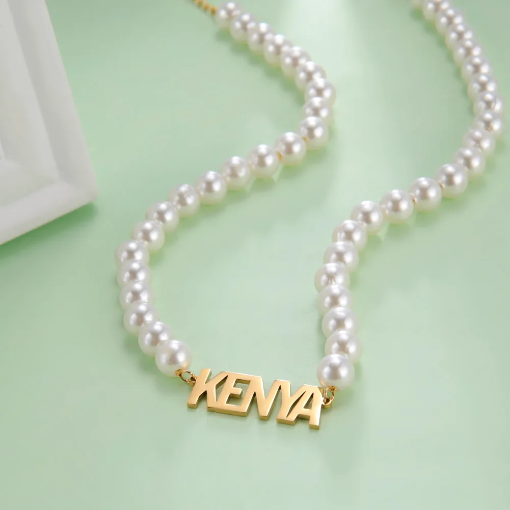 Sipuris Perlen-Halsketten mit individuellem Namen, Edelstahl, personalisierte Namenshalsketten, goldener Choker für Damen, Schmuck, Hochzeitsgeschenke – Detail 10
